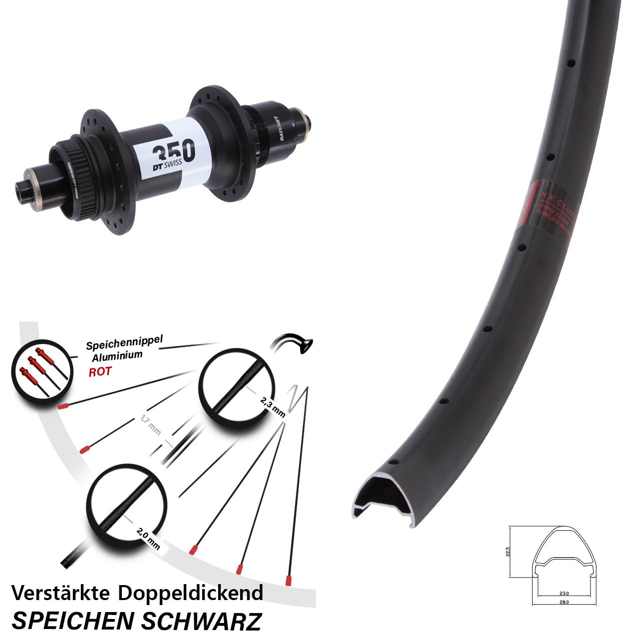 650B KX Clue DT Swiss 350 Hinterrad Centerlock für Schnellspanner Boost XD