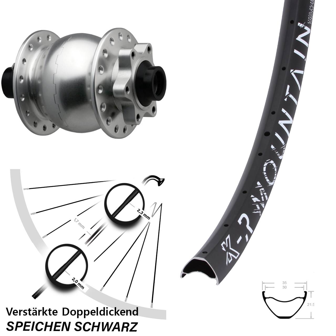 SON 28 KX-R Mountain 29 Zoll Nabendynamo-Vorderrad 15x110 Boost 6-Loch