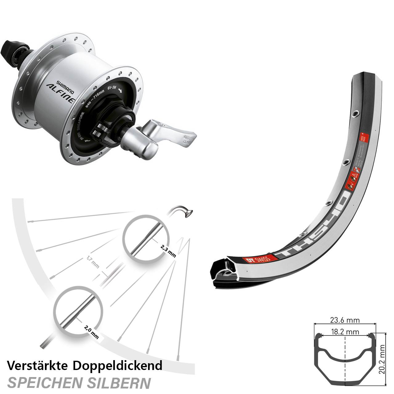 Vorderrad 28 Zoll DT Swiss TK540 Shimano Alfine Nabendynamo