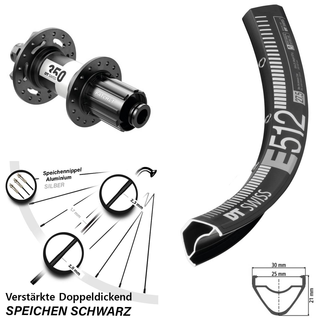 29 Zoll Hinterrad 6-Loch DT Swiss E512-350 8-11 fach 12x148 Boost