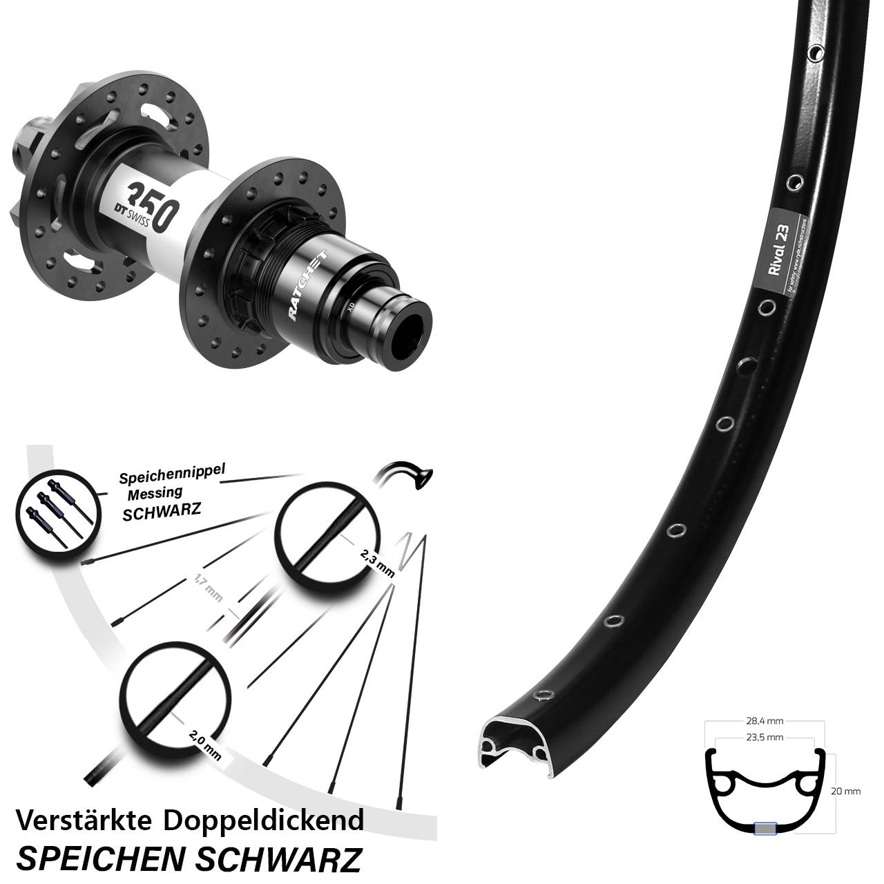 Ryde Rival 23 DT Swiss 350 650B Disc Laufrad 12x148 Boost XD 11-12 fach