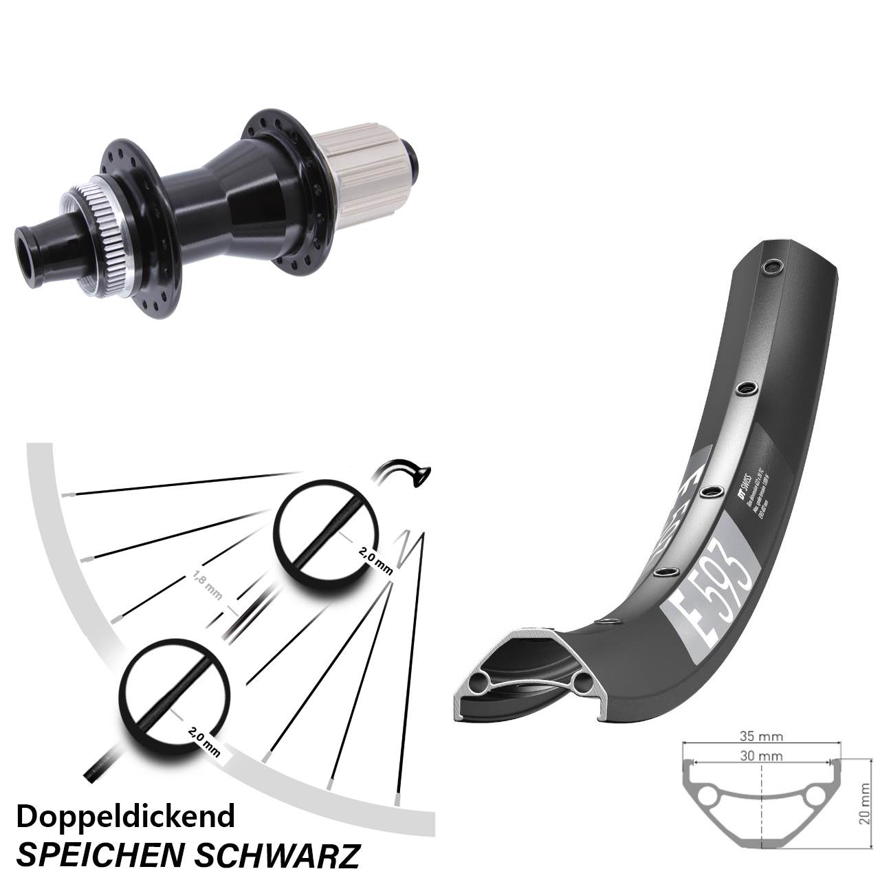 Centerlock Hinterrad 29 Zoll DT Swiss E 593 Novatec CL142 8-12 fach HG 12x142