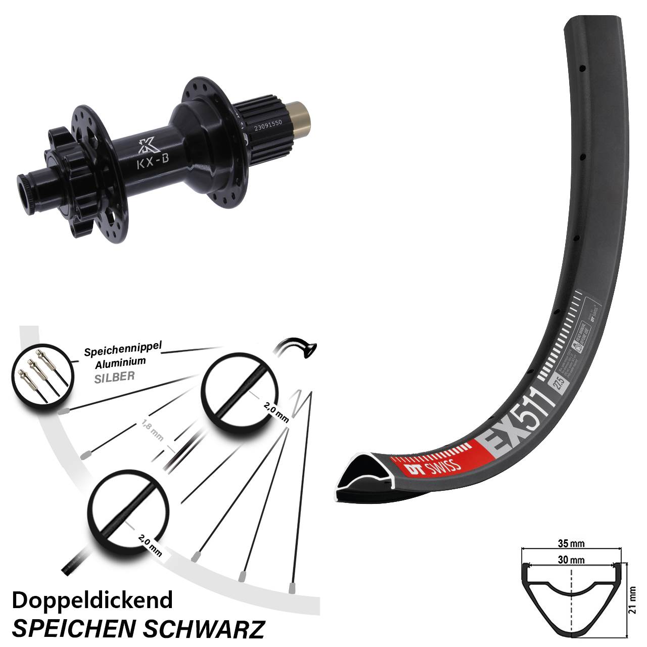 29 Zoll DT Swiss EX 511 KX-B Hinterrad 6-Loch 12x148 Shimano Micro Spline