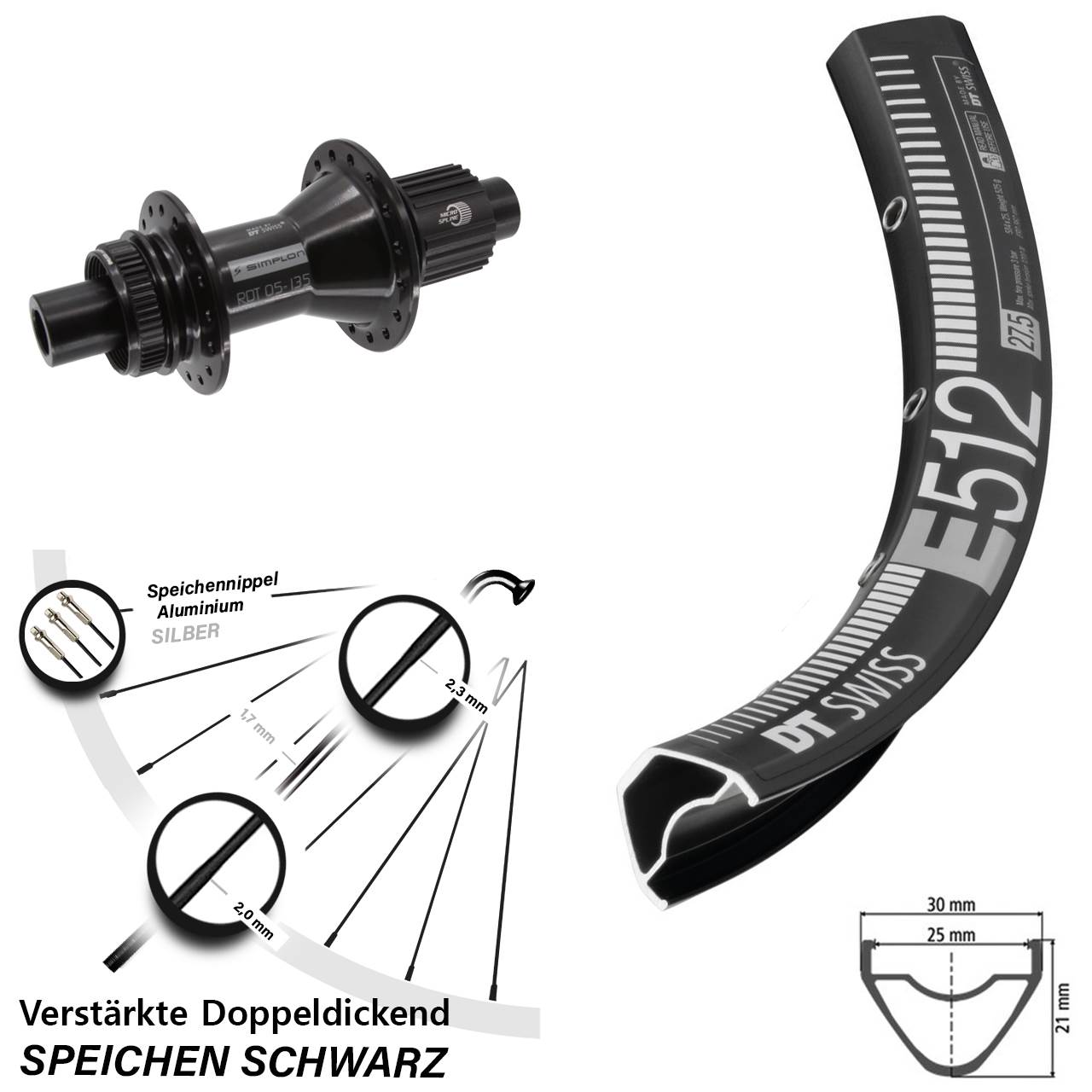 Disc Hinterrad 12x142 650B DT Swiss E512-370 Hybrid Shimano Micro Spline