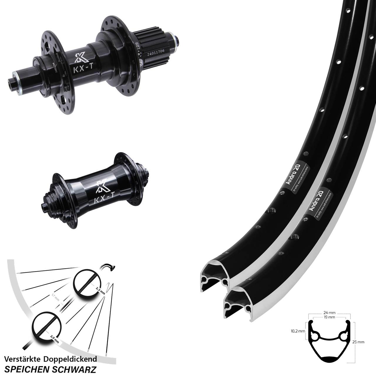 Ryde Andra 20 KX-T 4-fach gelagert 28 Zoll Laufradsatz QR Micro Spline