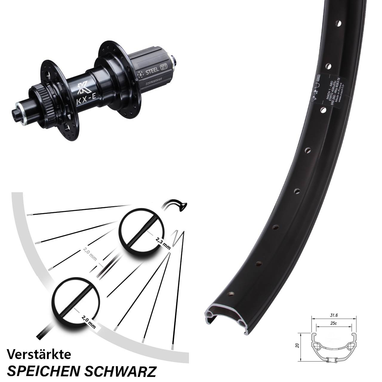 Disc Hinterrad für Schnellspanner 20 Zoll Mach1 Kargo KX-E 8-12 fach HG