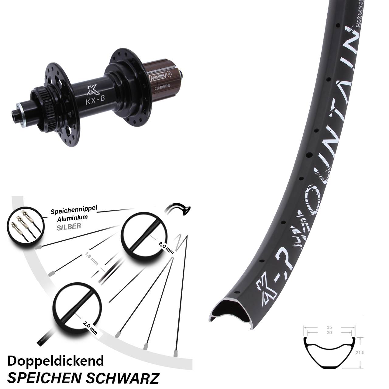 KX-BR Mountain 27,5 Zoll Hinterrad Centerlock QR Boost 8-12 fach HG