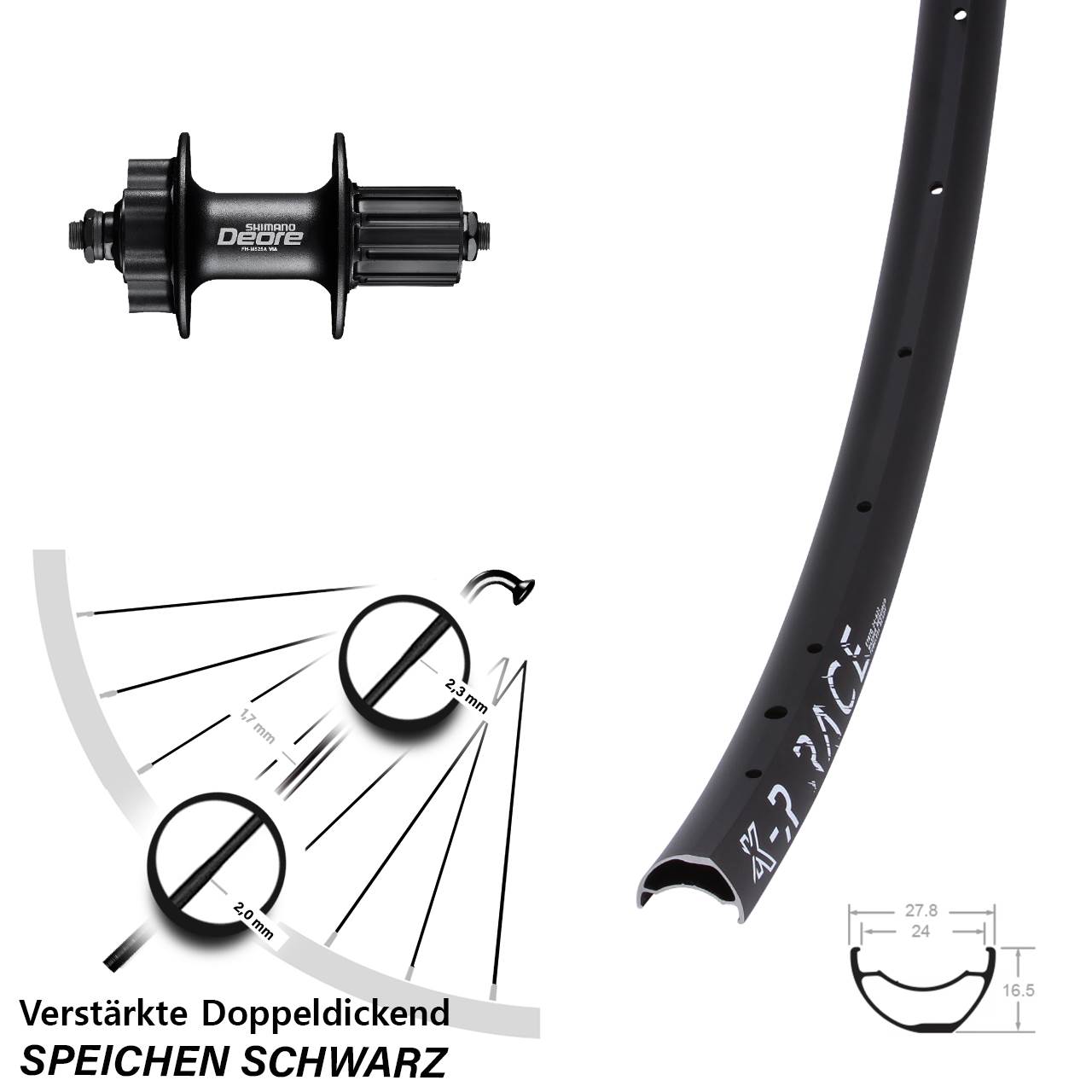 28 Zoll KX-R Race Shimano Deore 6-Loch Hinterrad für Schnellspanner 8-11 fach HG