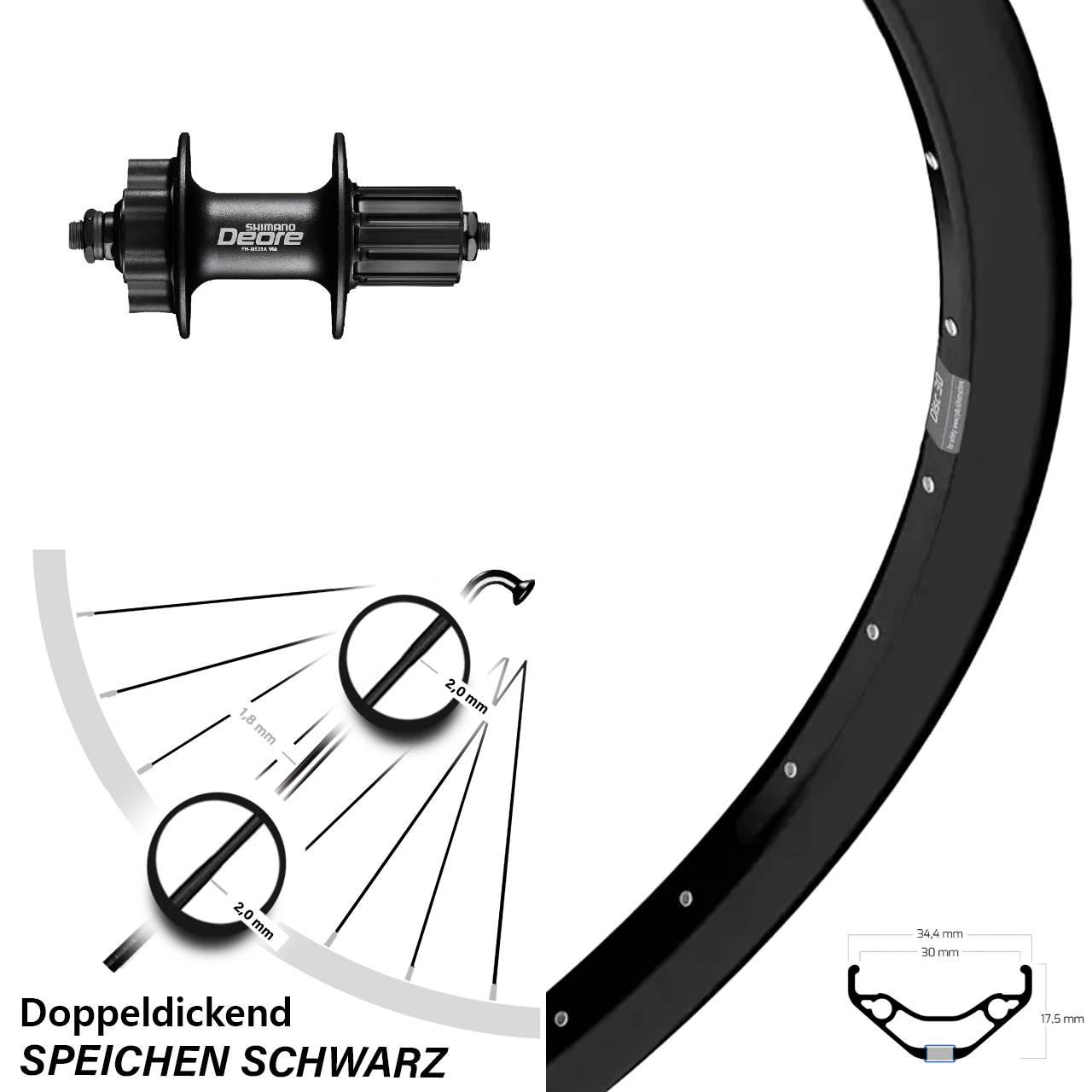 Hinterrad 29 Zoll Ryde Disc 30 Shimano M525