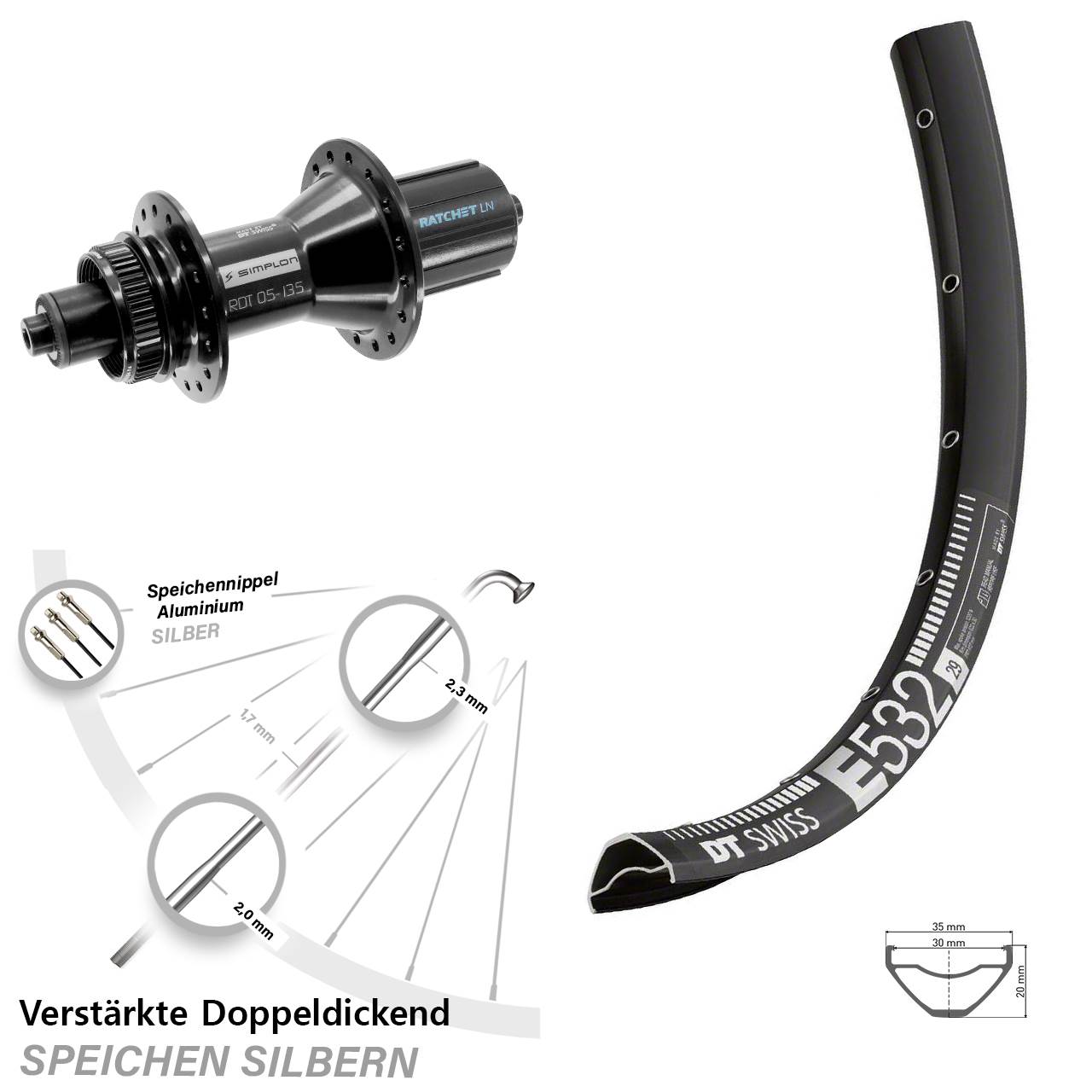 Centerlock Hinterrad 29 Zoll DT Swiss E532-370 Hybrid 8-11 fach HG QR