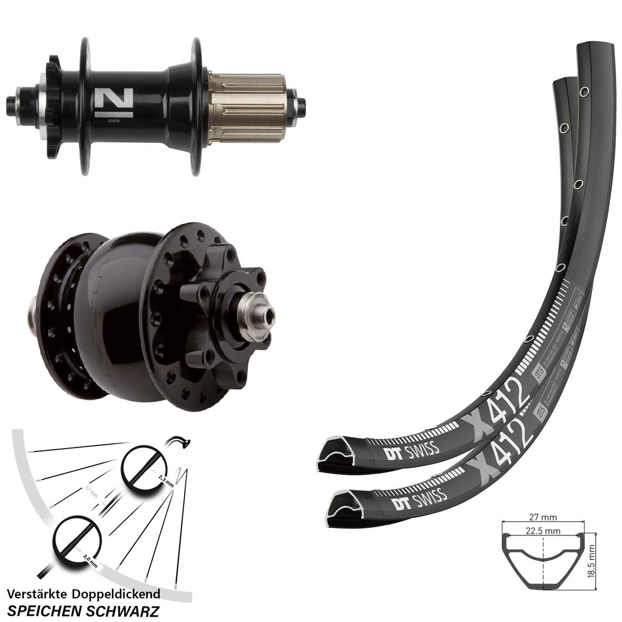 6-Loch 29 Zoll Laufradsatz DT Swiss X412 Novatec D042 SON 28 8-11 fach für Schnellspanner