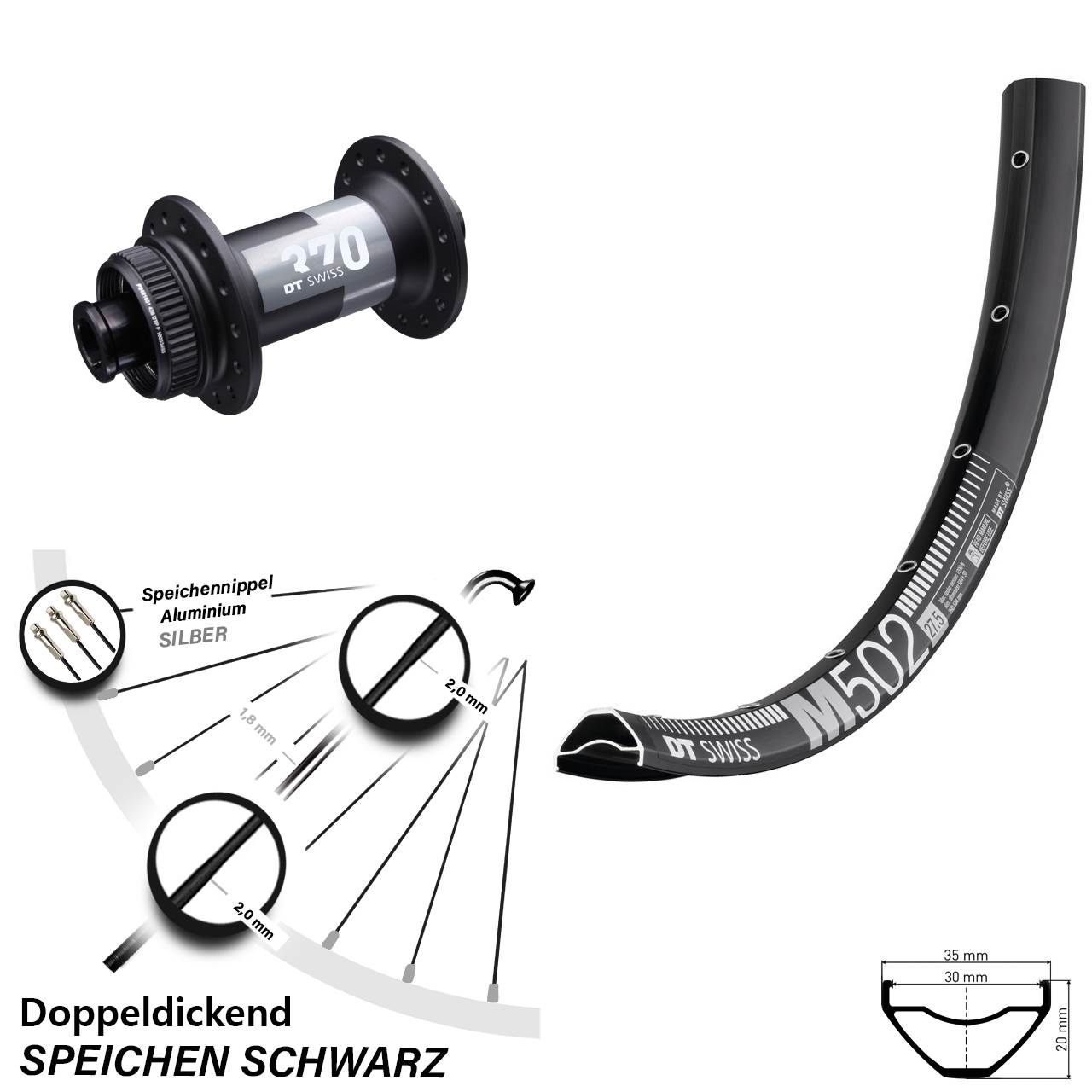 29 Zoll DT Swiss M 502-370 Disc Vorderrad 15x100