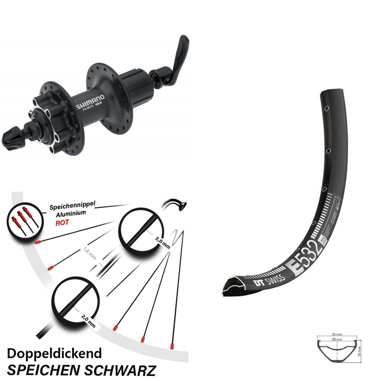 27,5 Zoll DT Swiss E 532 Hinterrad Shimano Alivio