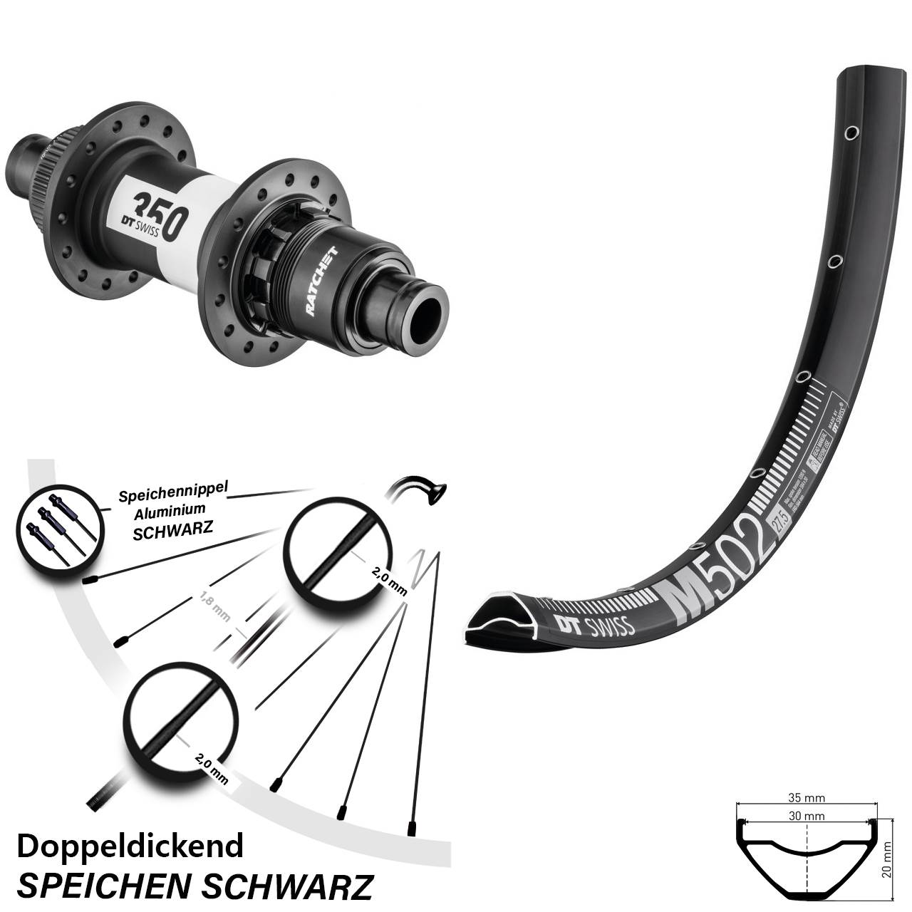 DT Swiss M502-350 29 Zoll Disc Hinterrad 12x148 SRAM XD