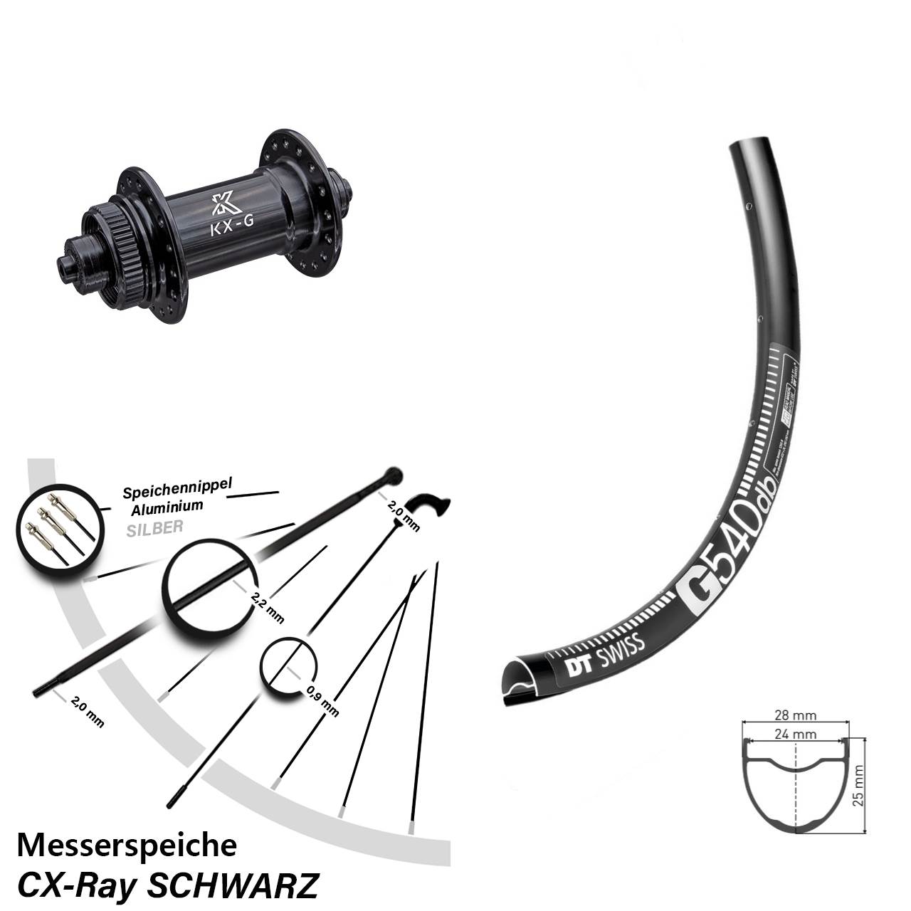 28 Zoll DT Swiss G540 KX-G Disc Vorderrad für Schnellspanner CX-Ray