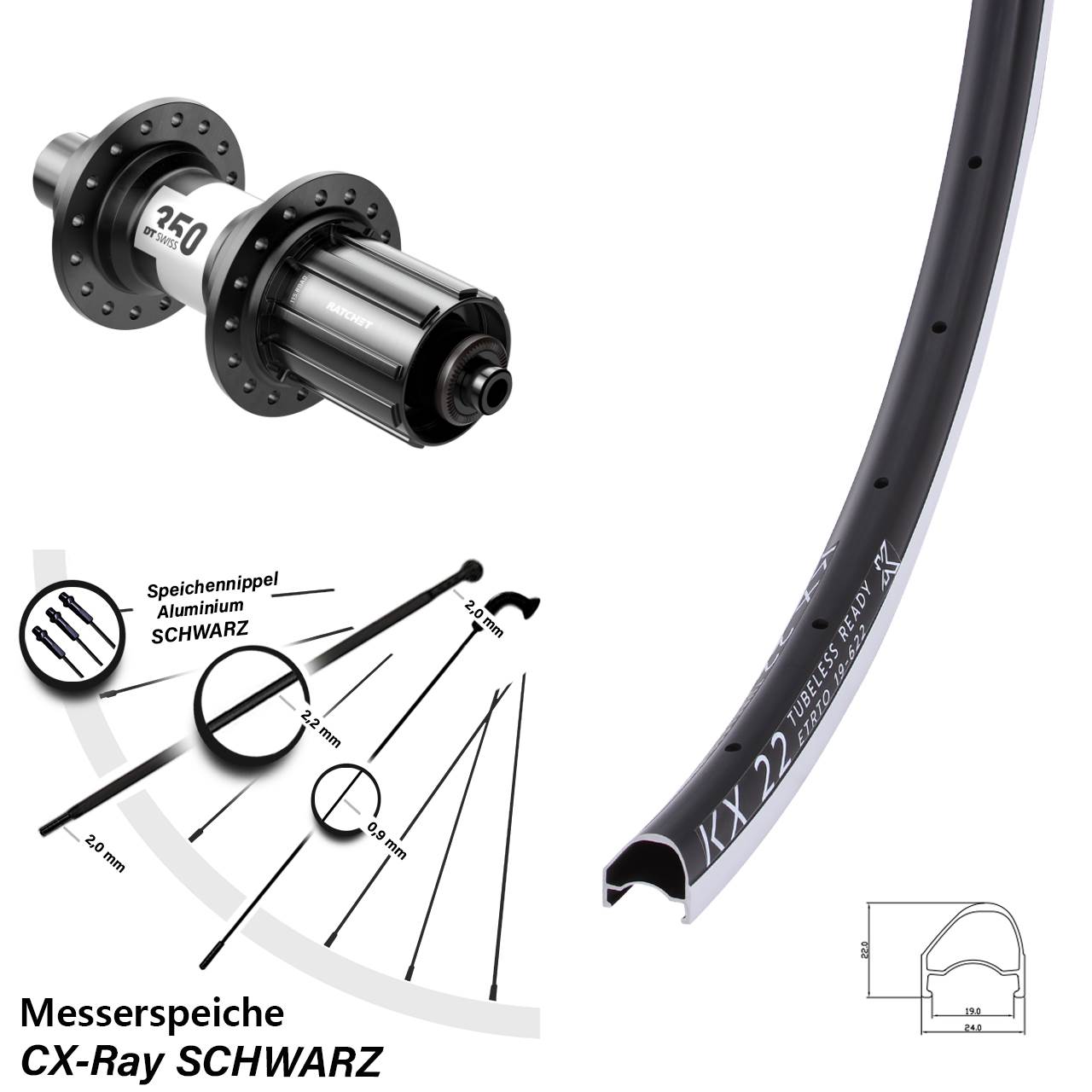 KX 22 DT Swiss 350 Rennrad 28 Zoll Hinterrad 5x130 QR CX-Ray 11-12 fach