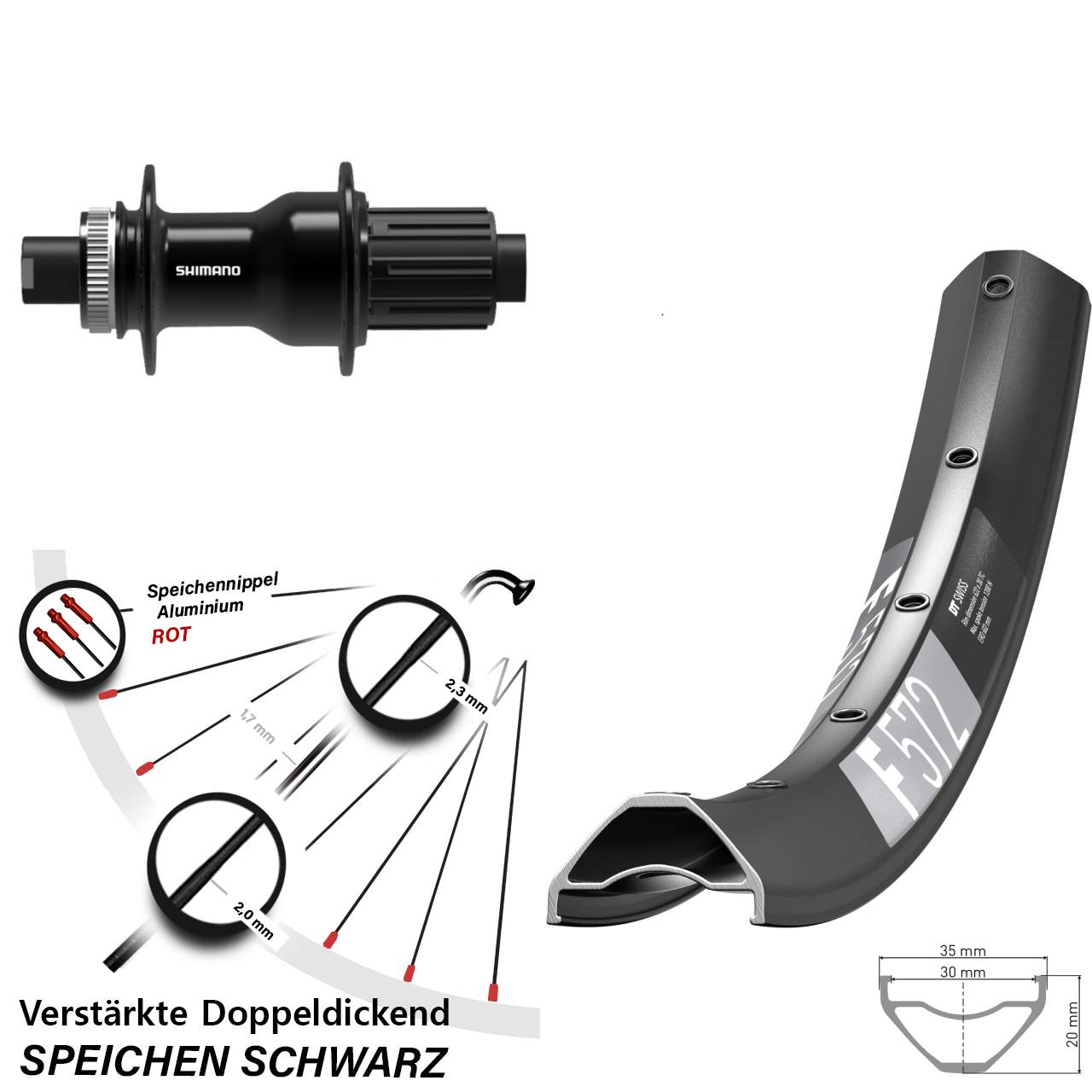 Hinterrad 29 Zoll DT Swiss F 572 Shimano FH-TC500-HM-B Boost