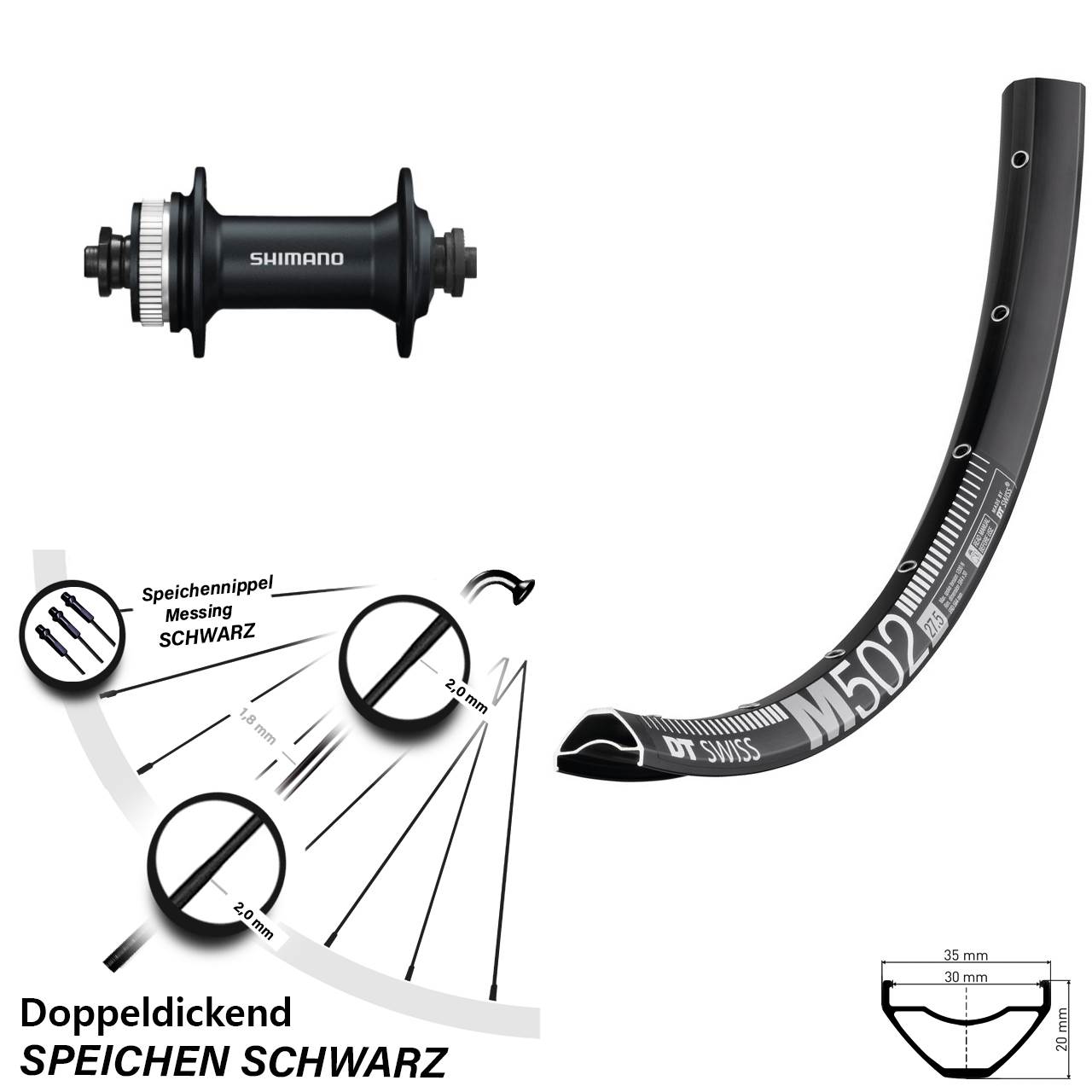 DT Swiss M 502 Shimano HB-M4050 27,5 Zoll Disc Vorderrad QR