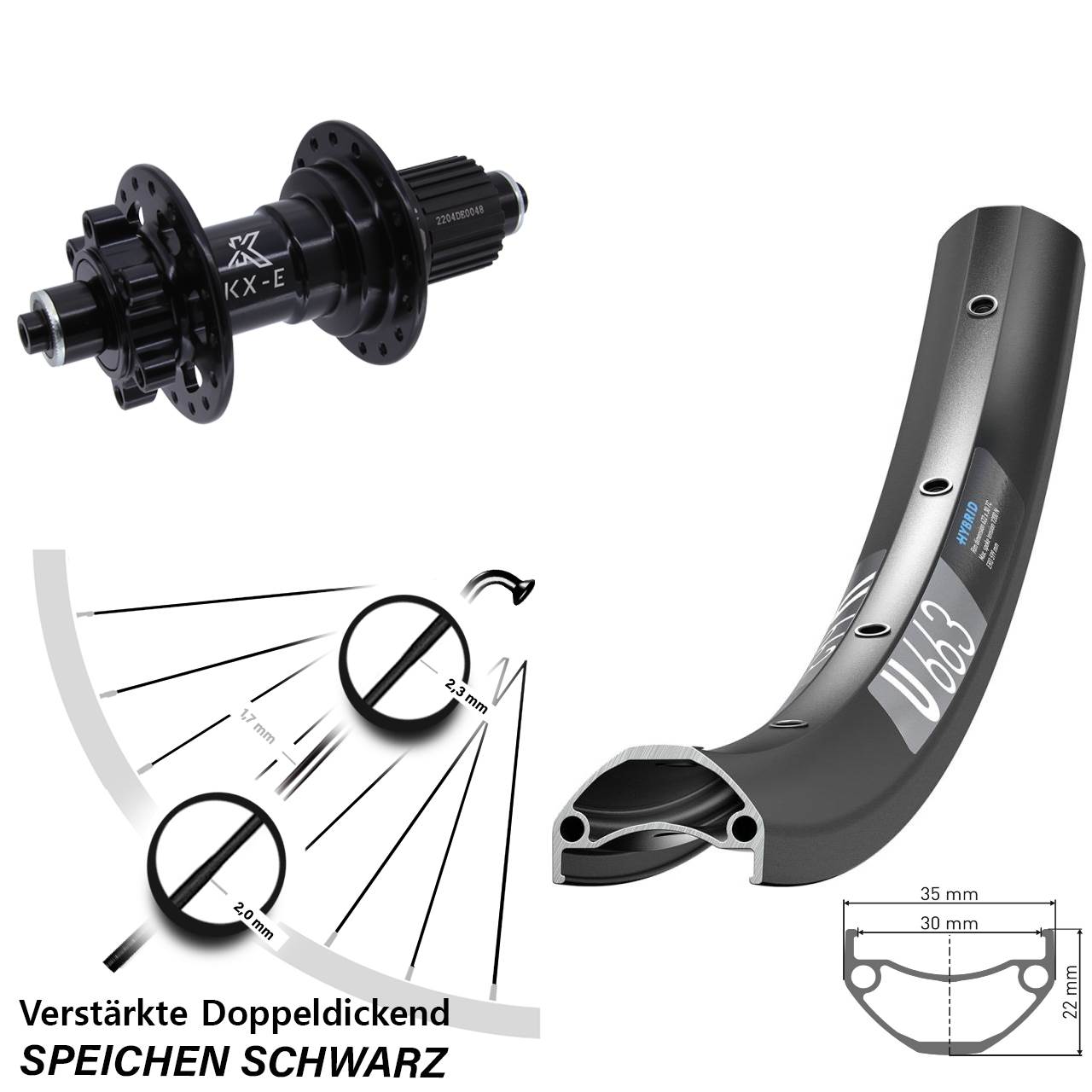 27,5 Zoll DT Swiss U663 KX-E Hinterrad 6-Loch QR Shimano Micro Spline