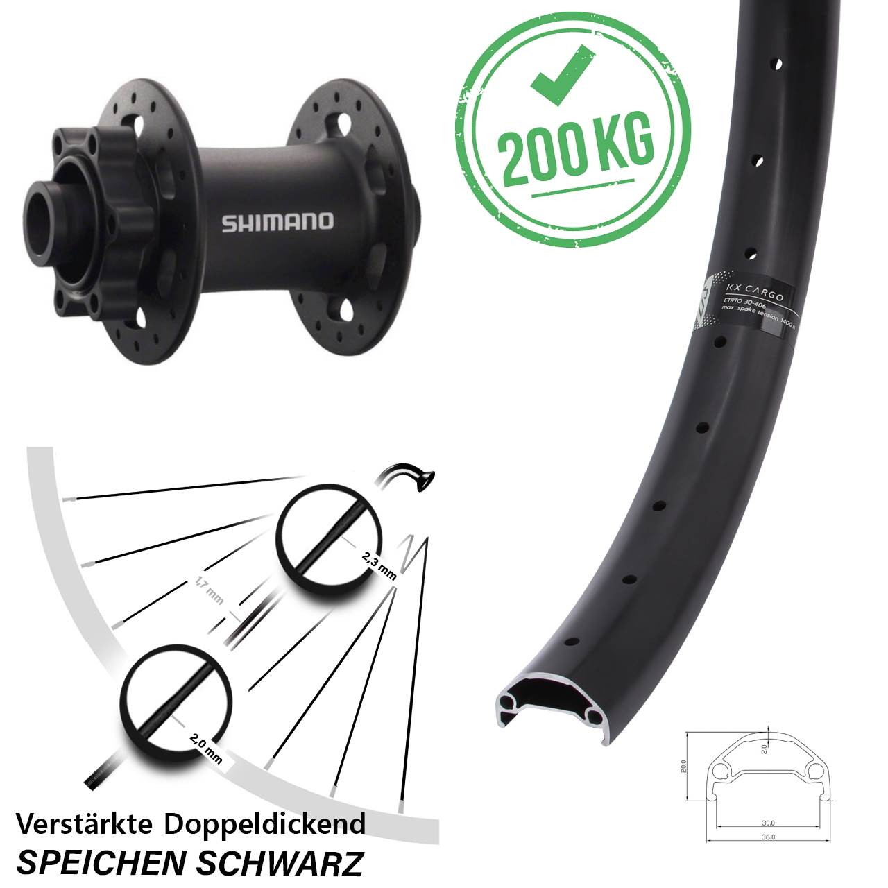 KX Cargo Shimano Deore XT HB-M758 650B Vorderrad 6-Loch 15x100