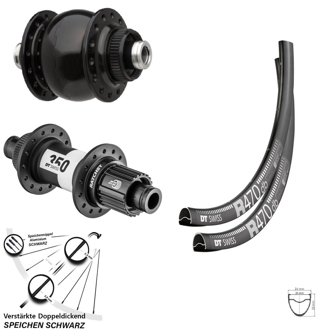 28 Zoll DT Swiss R470 350 SON delux Micro Spline Disc Laufradsatz 12x100/142
