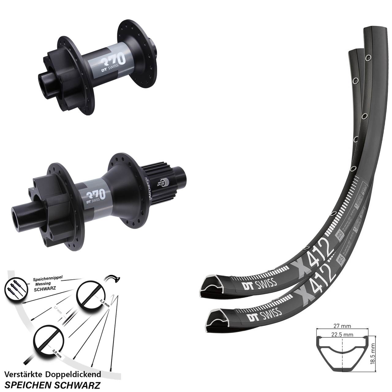 6-Loch 29 Zoll Laufradsatz DT Swiss X 412-370 Shimano Micro Spline 15x100 12x142