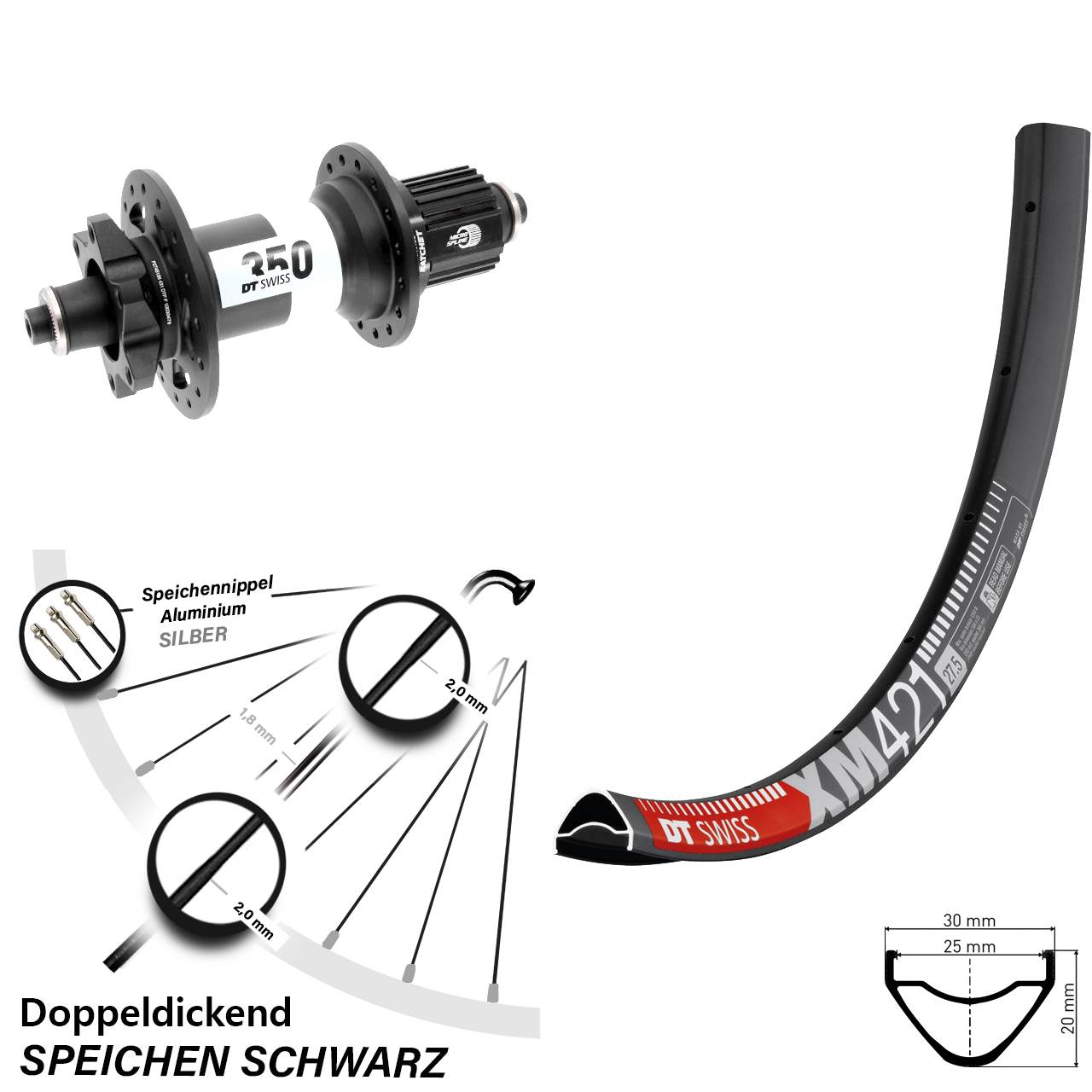 650B DT Swiss XM 421 350 Boost Disc Hinterrad QR Shimano Micro Spline