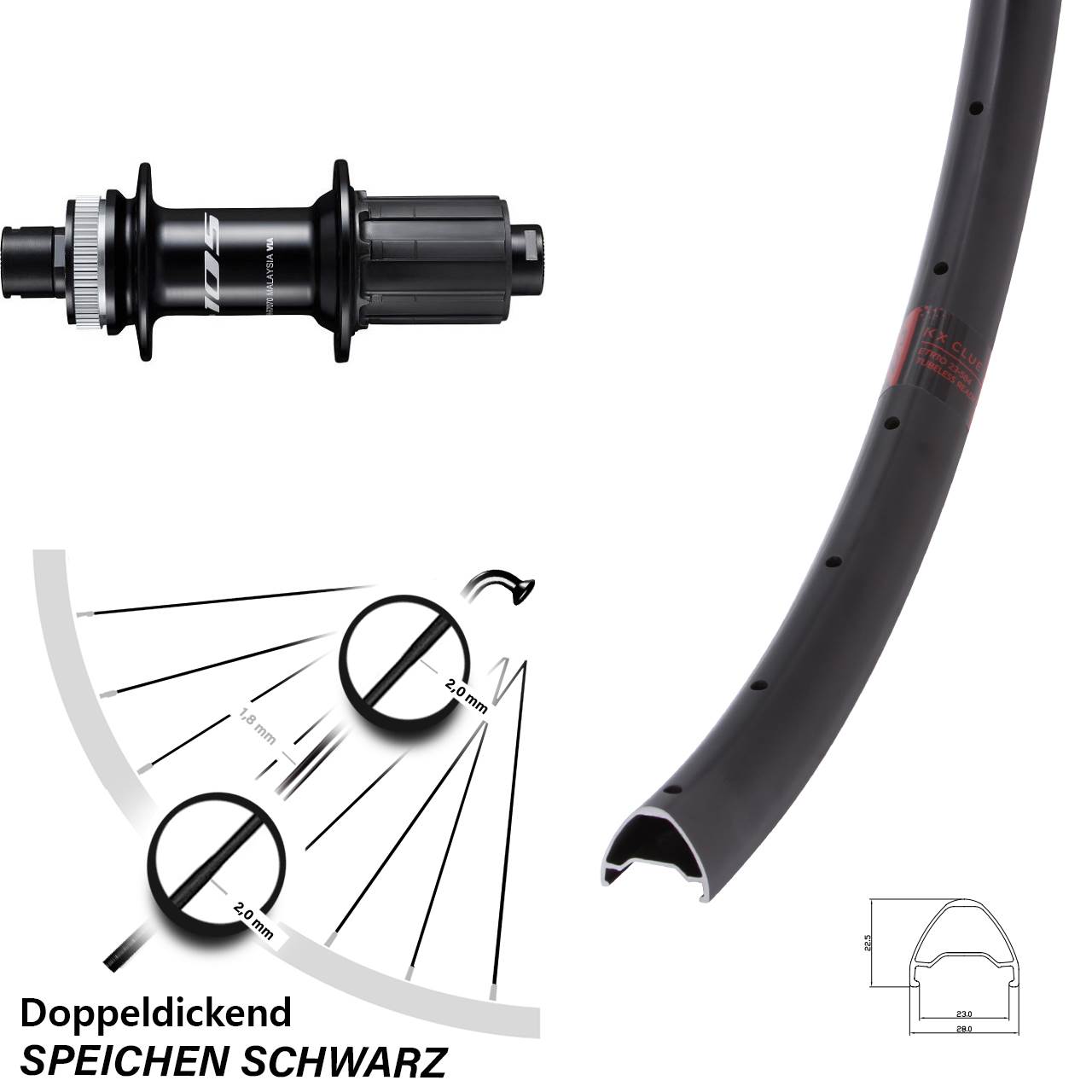 KX Clue Shimano FH-R7070 26 Zoll Hinterrad Centerlock 12x142 8-12 fach HG