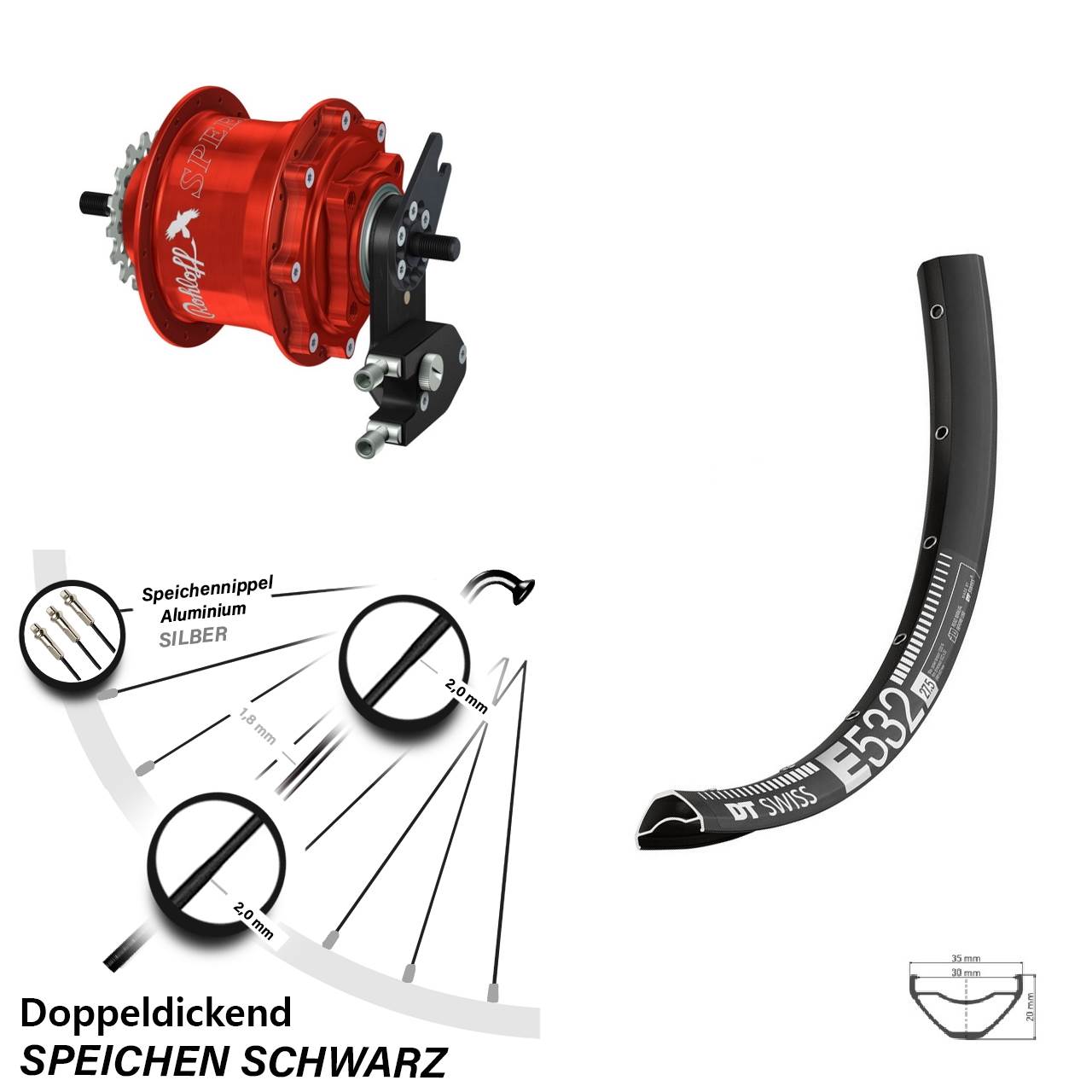 DT Swiss E 532 Rohloff Speedhub TS DB OEM2 Tandem rot 29 Zoll Disc Laufrad