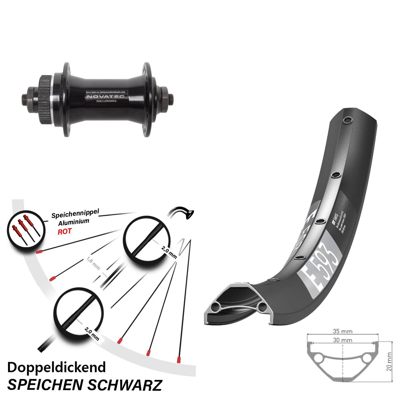 Centerlock Vorderrad 29 Zoll DT Swiss E593 Novatec D471 für Schnellspanner