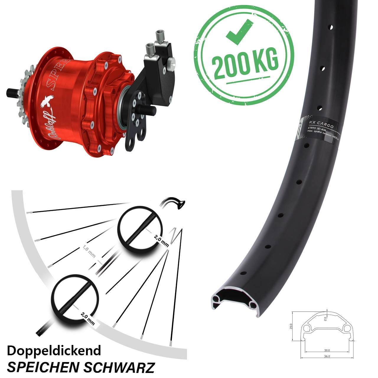 Hinterrad 26 Zoll KX Cargo Rohloff Speedhub 500/14 TS DB Tandem rot