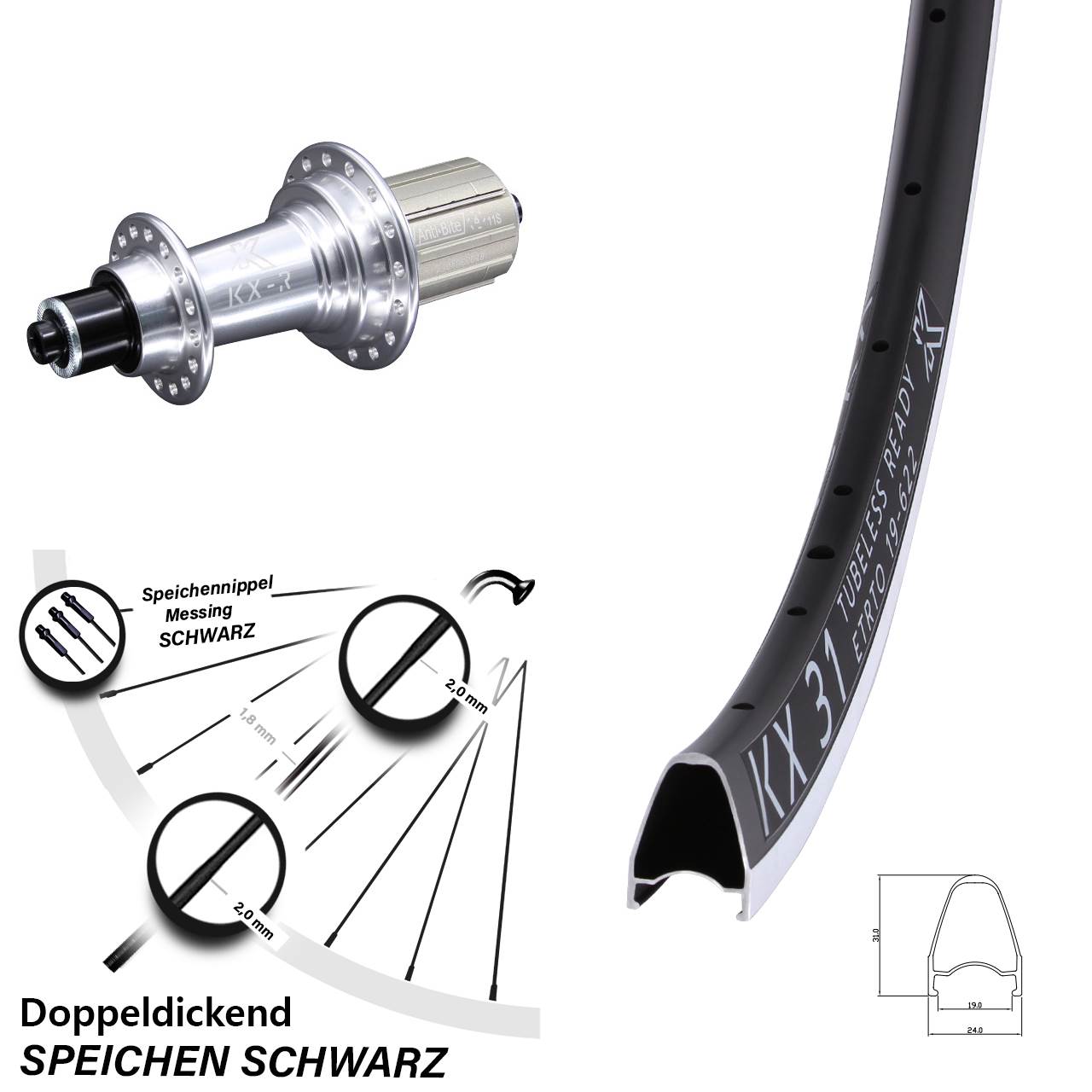 28 Zoll KX 31 KX-R Hinterrad für Schnellspanner 8-12 fach