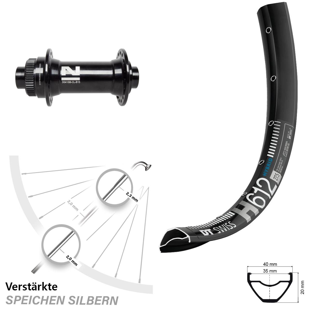 Centerlock Vorderrad 27,5 Zoll DT Swiss H 612 Novatec D041SB 15x110 Boost