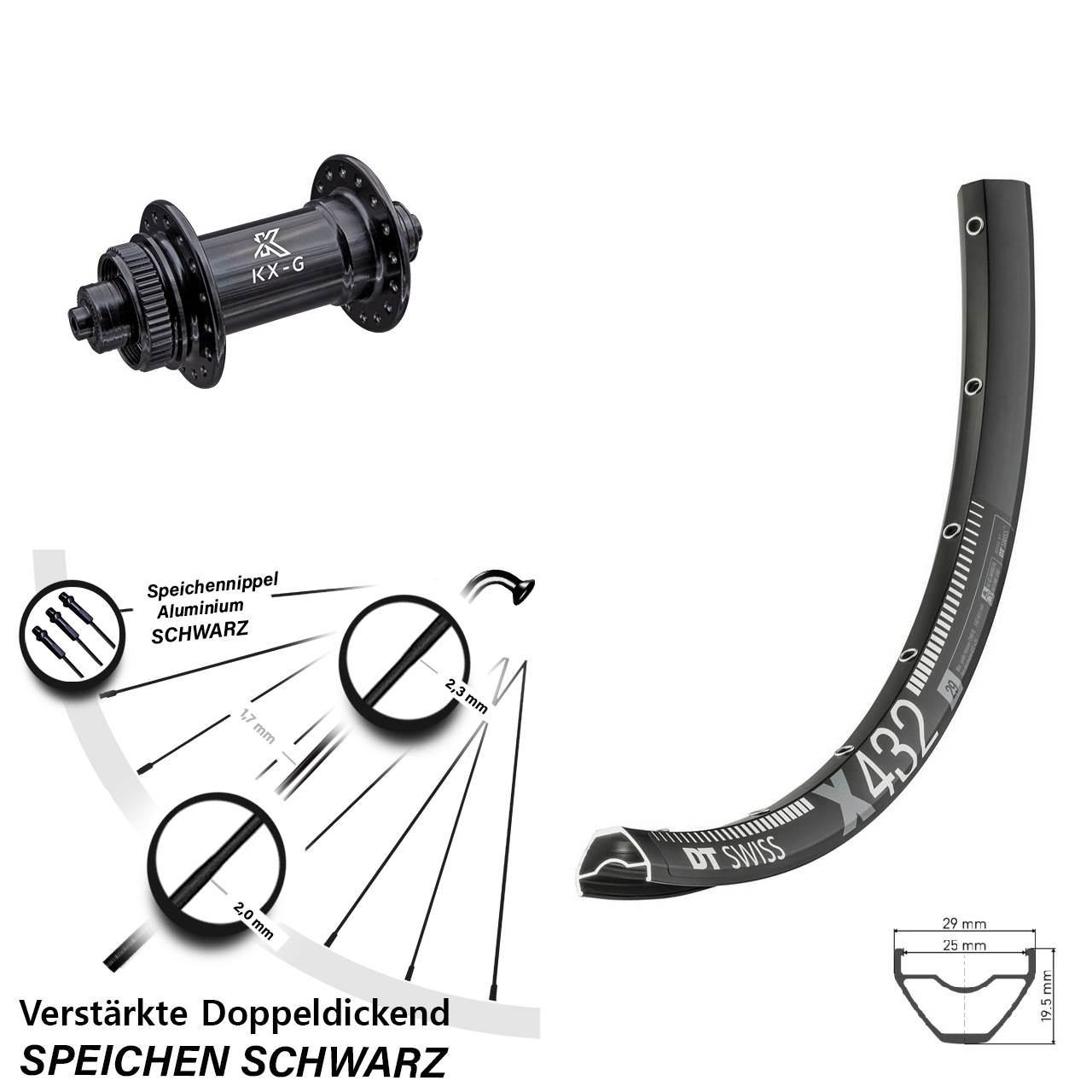 DT Swiss X 432 KX-G 29 Zoll Disc Vorderrad für Schnellspanner