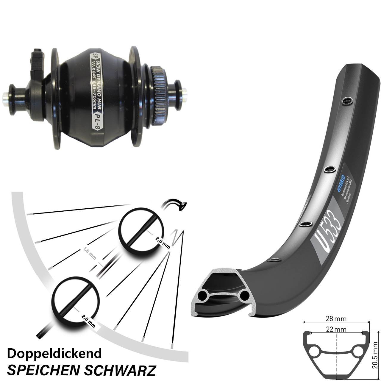 DT Swiss U 533 Shutter PL-8 27,5 Zoll Disc Vorderrad QR