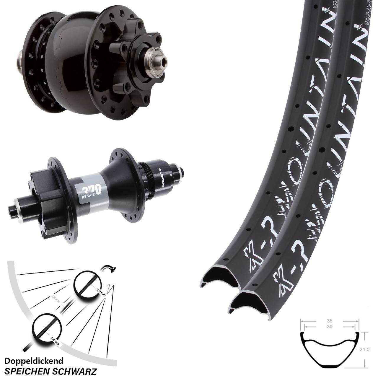 Disc Laufradsatz für Schnellspanner 29/27,5 Zoll KX-R Mountain DT Swiss 370 SON 28 SRAM XD