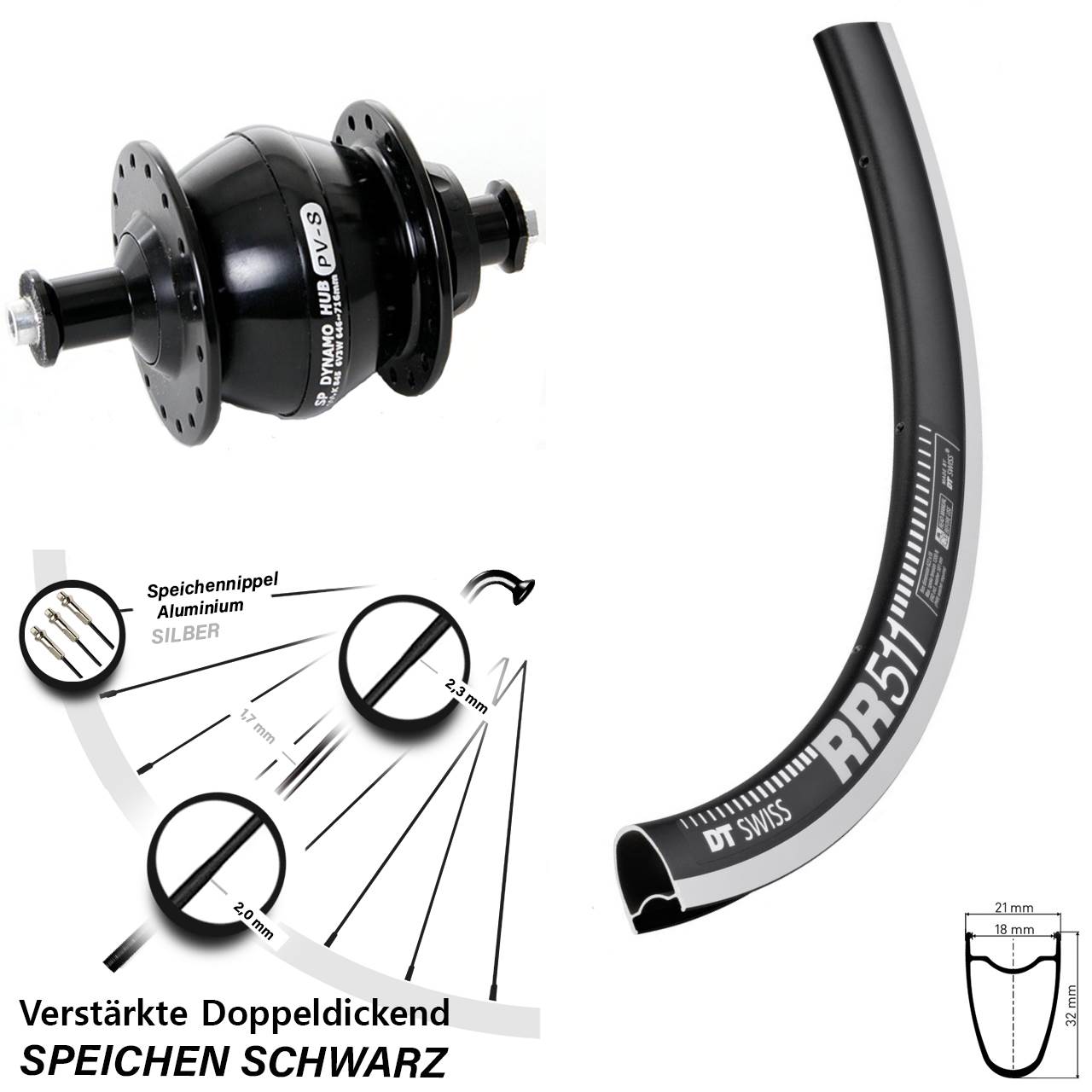 DT Swiss RR511 CNC Shutter Precision PV-8 28 Zoll Laufrad für Schnellspanner