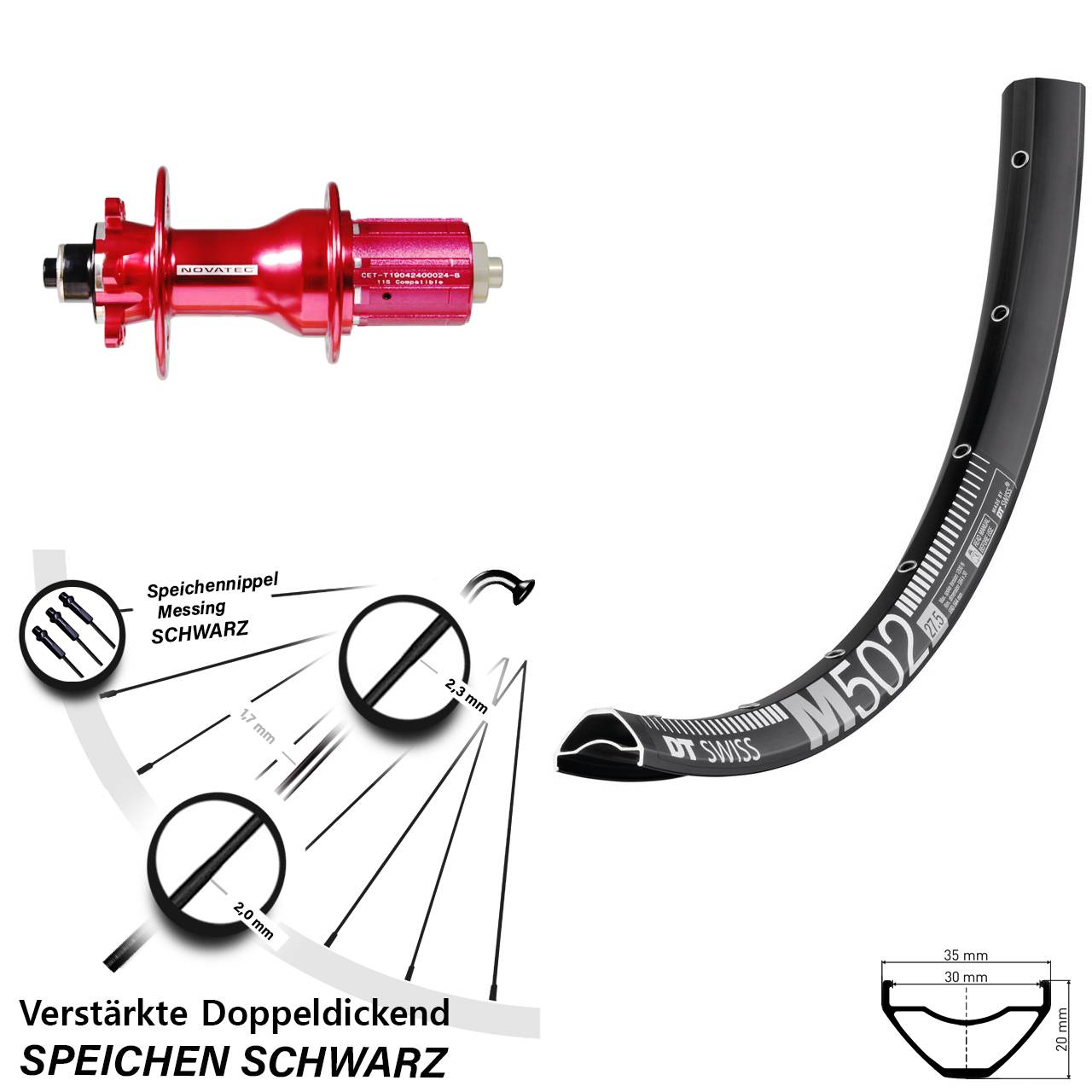 Disc Laufrad 29 Zoll DT Swiss M 502 Novatec D792 8-12 fach für Schnellspanner