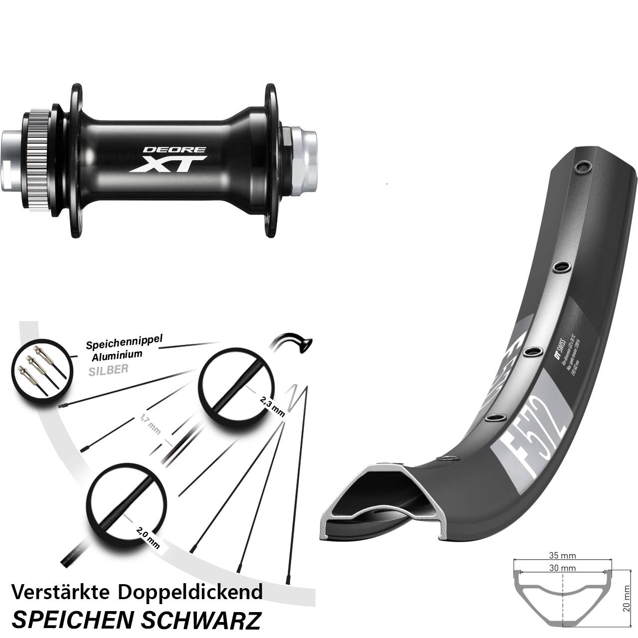 29 Zoll DT Swiss F572 Shimano Deore XT HB-M8010-B Centerlock Vorderrad 15x110 Boost