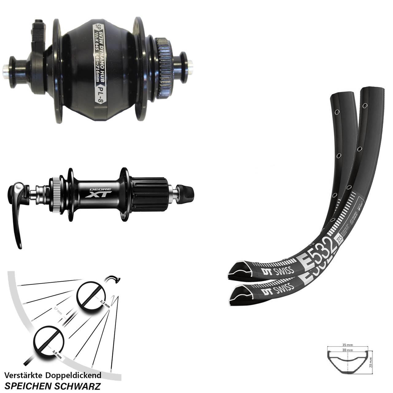DT Swiss E532 Shutter PL-8 Shimano XT 27,5 Zoll Laufradsatz Centerlock QR 8-11 fach