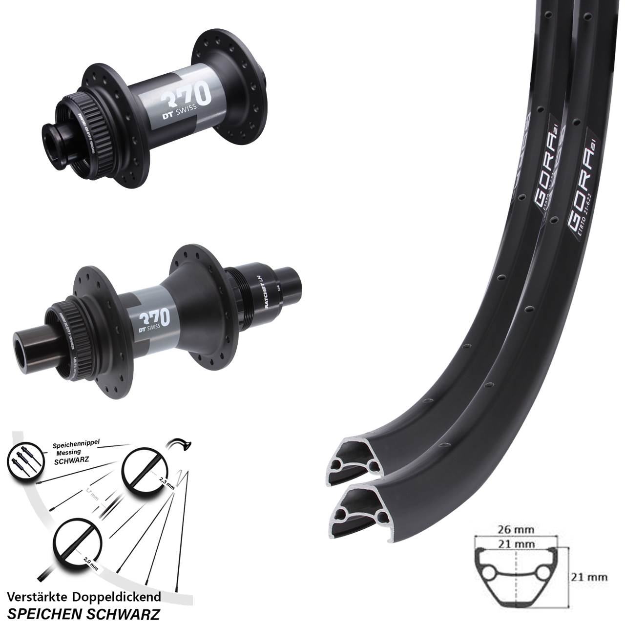 29 Zoll Gora 21 DT Swiss 370 Disc Laufrad-Satz 12x100/142 SRAM XDR