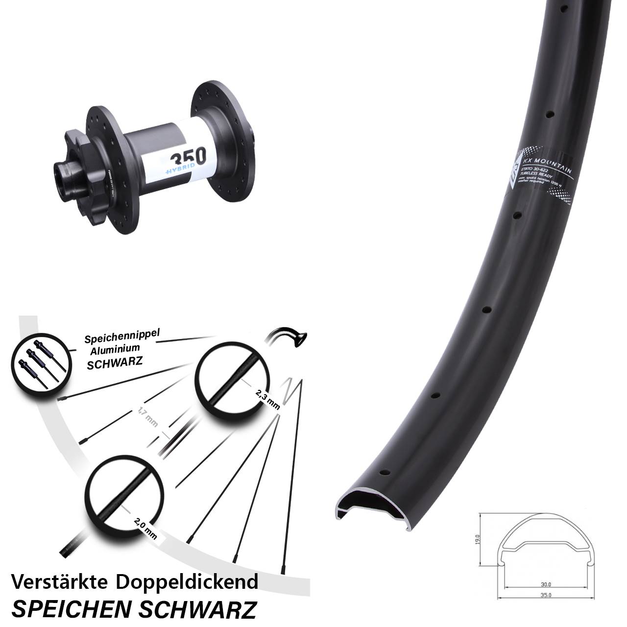 DT Swiss 350 Hybrid Boost KX Mountain TR Vorderrad 29 Zoll E-bike