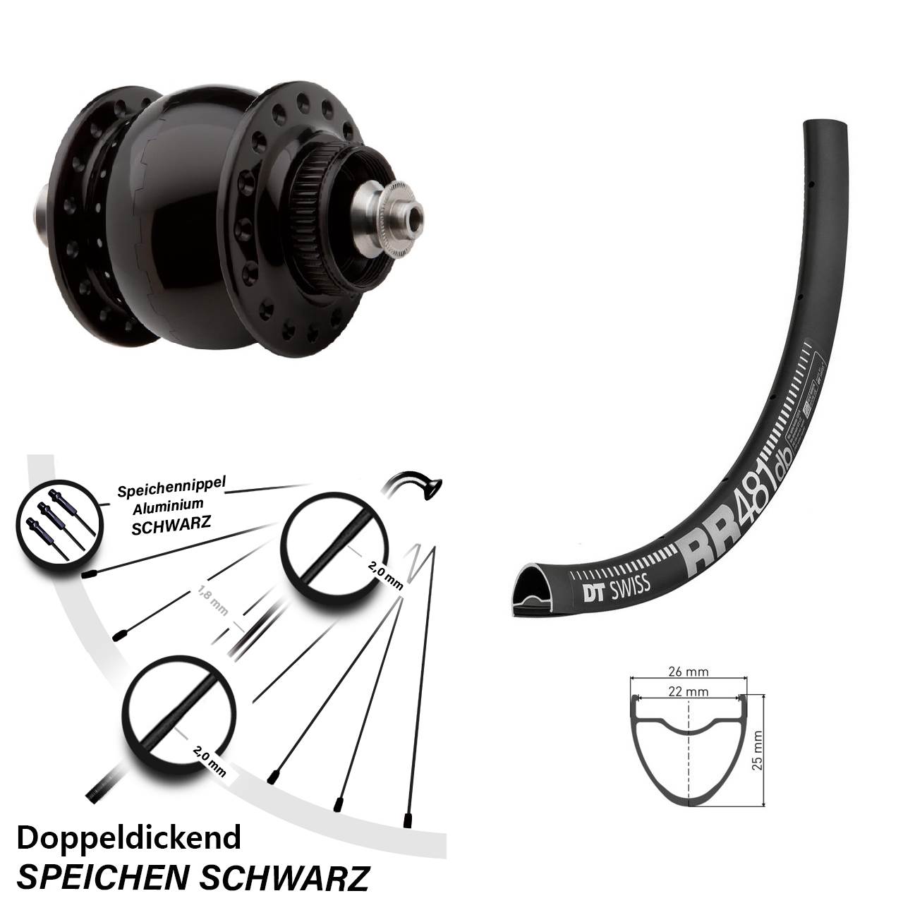 28 Zoll DT Swiss RR 481 SON delux Centerlock Vorderrad mit Nabendynamo QR