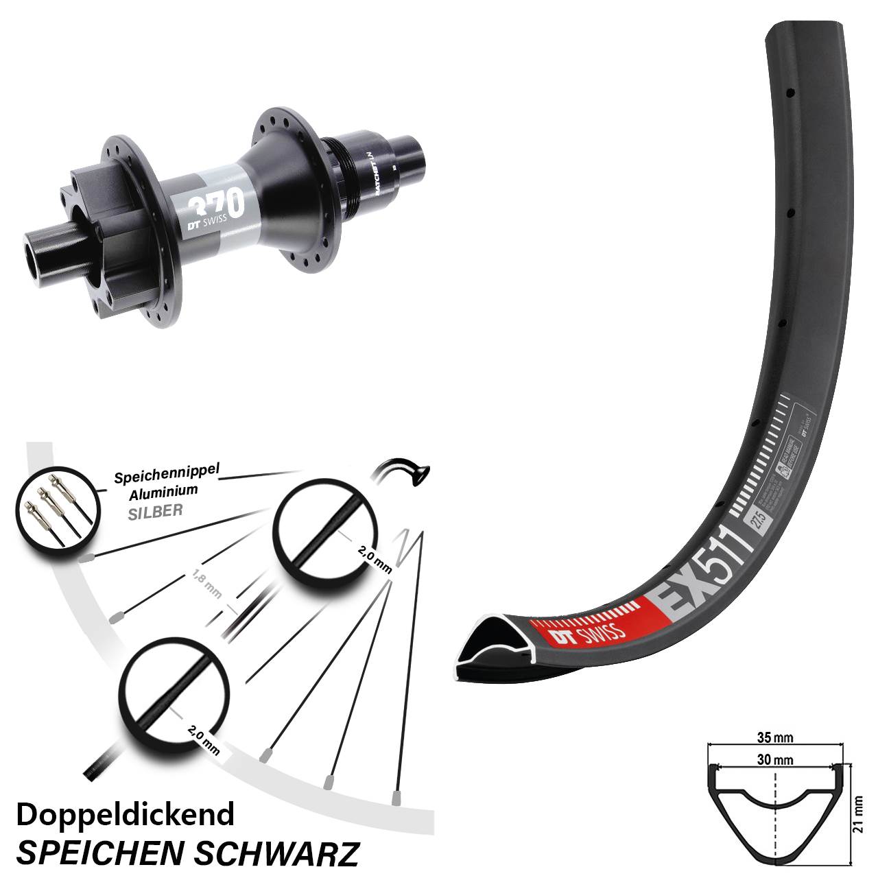 DT Swiss EX511-370 29 Zoll Disc Hinterrad 12x148 XD 11-12 fach