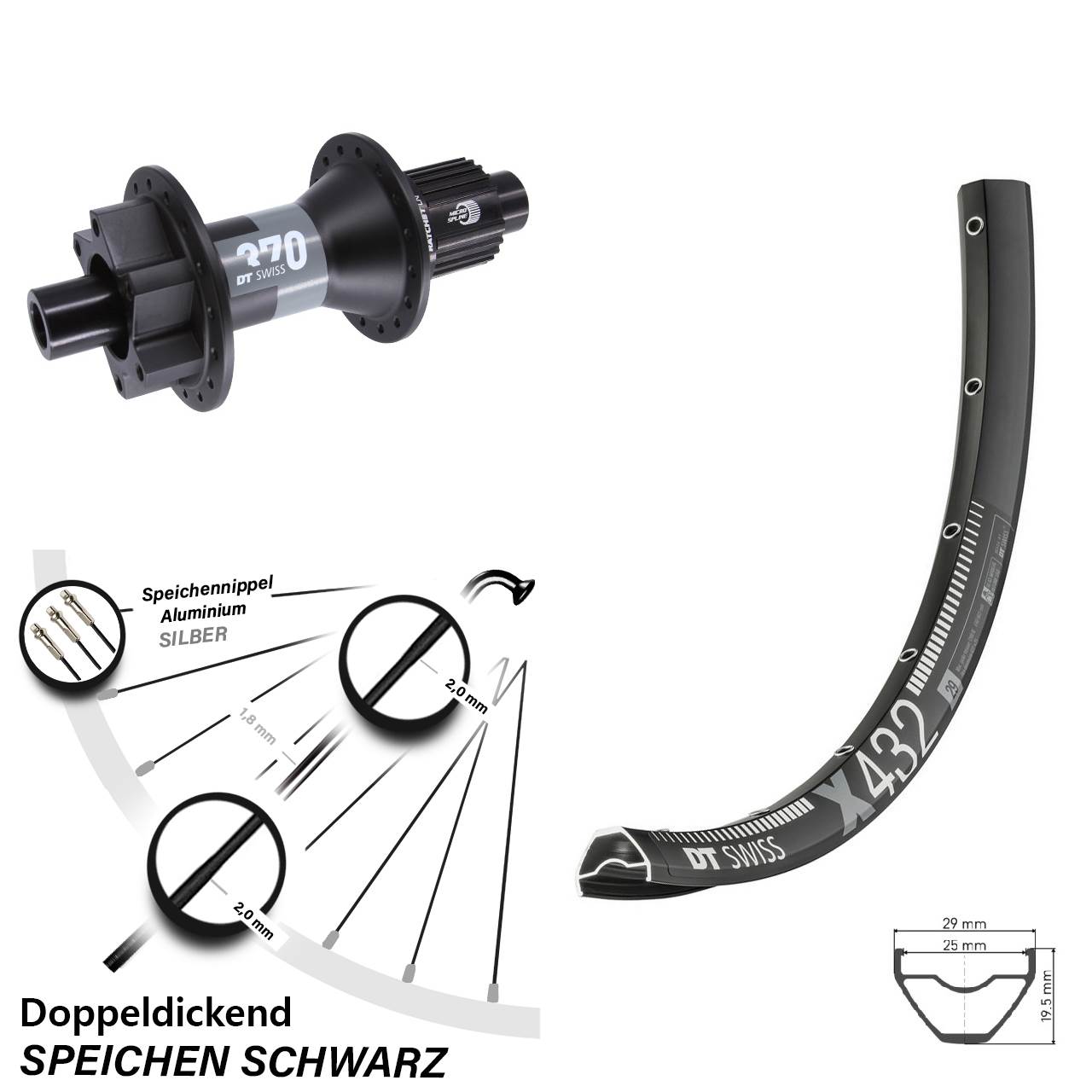 DT Swiss X 432-370 29 Zoll Hinterrad Micro Spline Boost