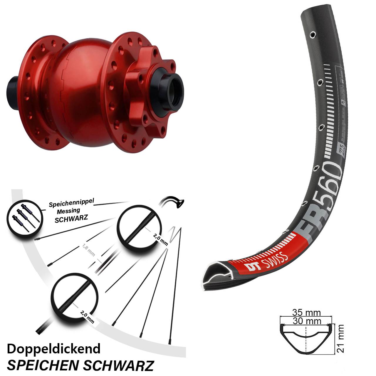 26 Zoll DT Swiss FR560 SON 28 rot Disc Nabendynamolaufrad 15x110 Boost