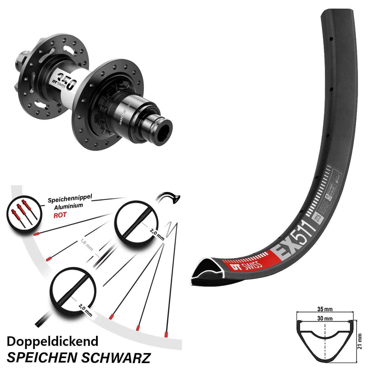 Disc Hinterrad 12x148 27,5 Zoll DT Swiss EX511-350 DEG 72 SRAM XD