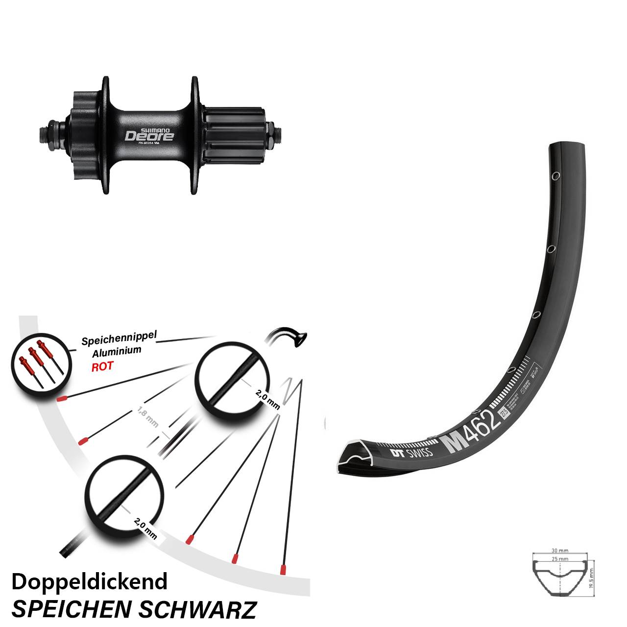 650B DT Swiss M 462 Shimano FH-M525 Disc Laufrad für Schnellspanner 8-11 fach