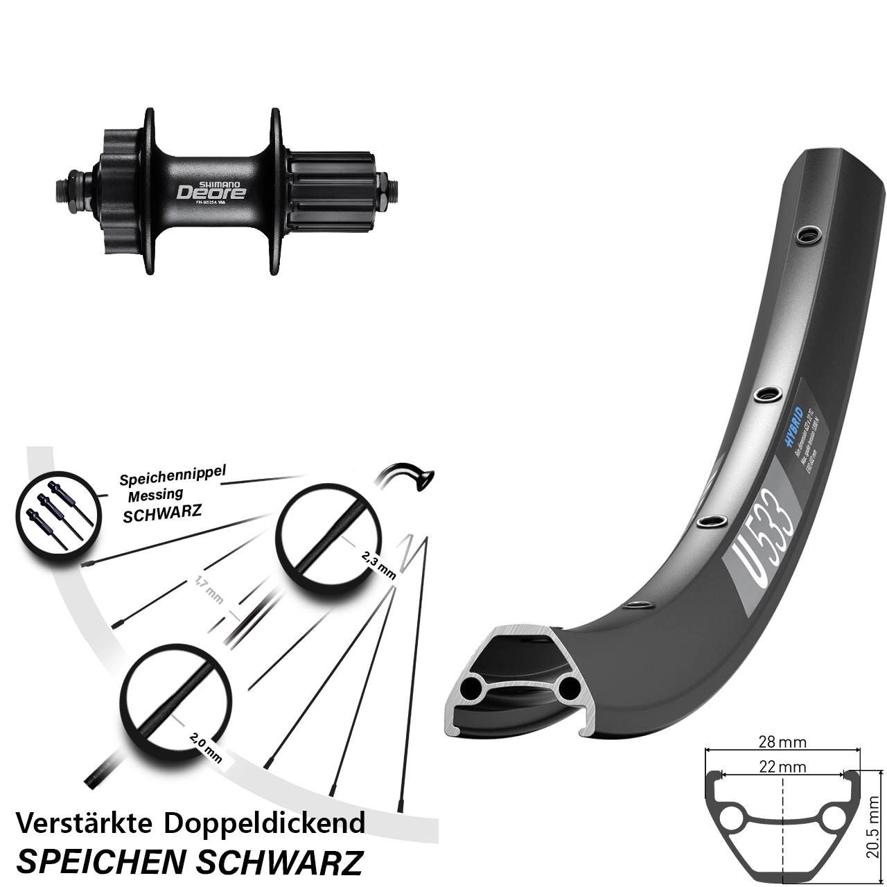 6-Loch Hinterrad für Schnellspanner 26 Zoll DT Swiss U 533 Shimano Deore 8-11 fach HG