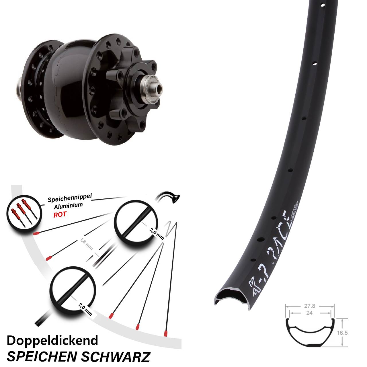 KX-R Race 29 Zoll leicht MTB Dynamo SON 28 schwarz Schnellspanner 6-loch